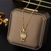 Cat's Eye Stone Internet Red White Fritillaria Cute Rabbit Ear Bell Pendant With Collar Chain, Titanium Steel Plated_ipsvogv.com