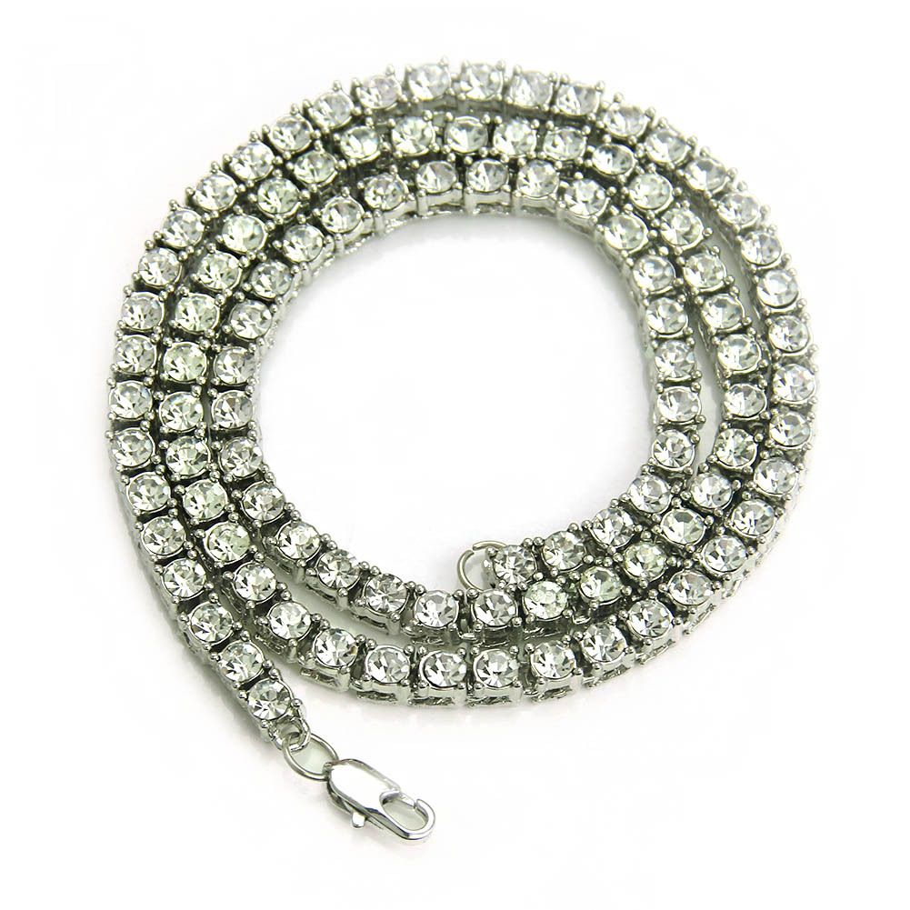 Men's Hip Hop 1 Alloy Water Single Row Diamond Ice Buckle King Tennis Chain Necklace_ipsvogv.com