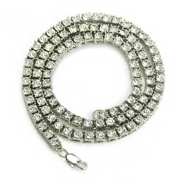 Men's Hip Hop 1 Alloy Water Single Row Diamond Ice Buckle King Tennis Chain Necklace_ipsvogv.com