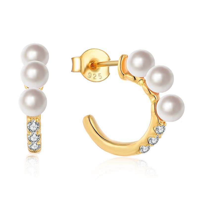 Fashion commuter niche light luxury style inlaid zircon pearl S925 sterling silver earrings female earrings earrings_ipsvogv.com