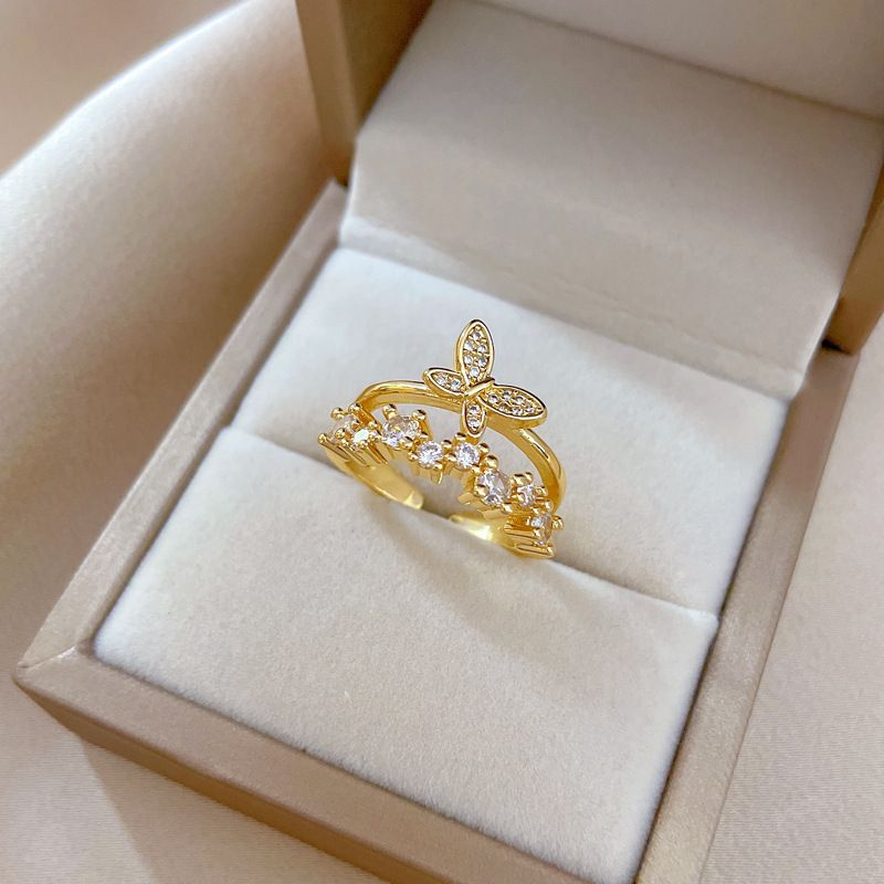 【 Real Gold Plating 】 Open Butterfly Women's Fashion Micro Inlay Light Luxury Finger Ring, Index Finger Ring, Netting_ipsvogv.com