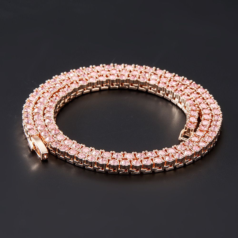 Unisex Hip-Hop 5mm Alloy Rhinestone Single Row Tennis Chain Gold Silver Simple Versatile Necklace_ipsvogv.com