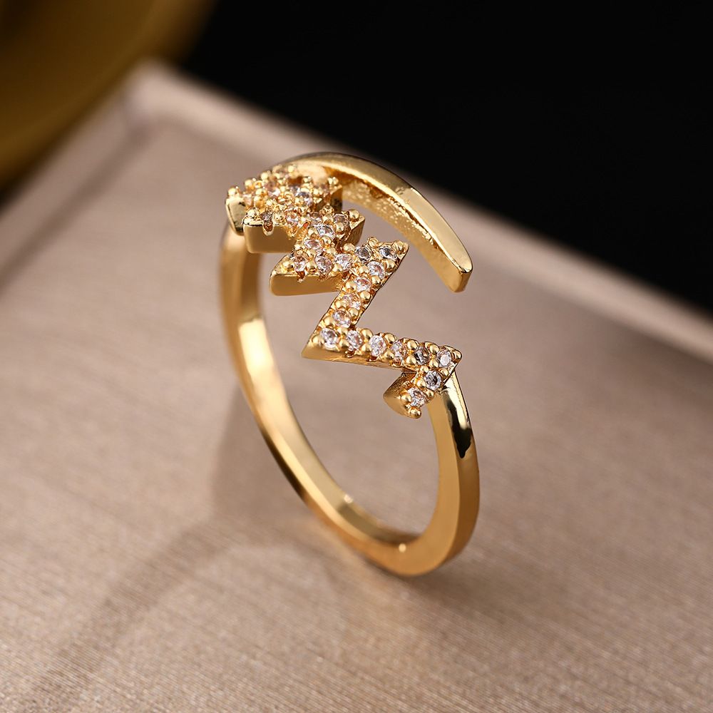 Internet Celebrity's New Personalized Irregular Geometric Zircon Lightning Real Gold Electroplated Electrocardiogram_ipsvogv.com