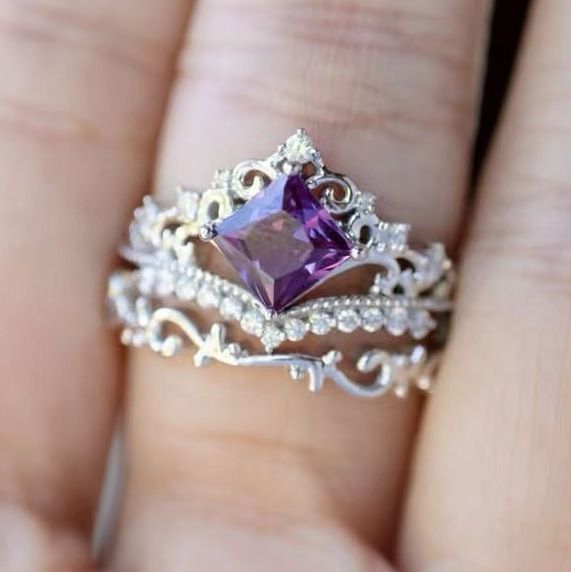 Light Luxury Princess Crown Silver Jewelry Inlaid Purple Diamond Ring Female_ipsvogv.com
