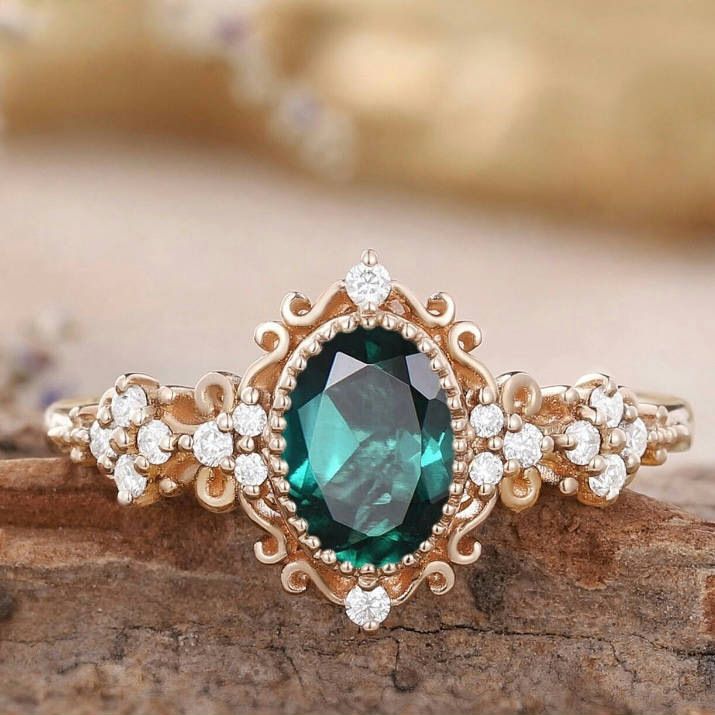 Yiwu Sanjie Jewelry New Women's Alloy Inlaid With Green Zircon Diamond Ring Trend_ipsvogv.com