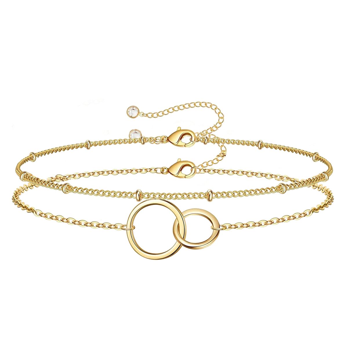 Women's Jewelry Bracelet Fashion Ladies Double Copper Chain Pearl Chain Beads Double Ring Splicing Bracelet_ipsvogv.com