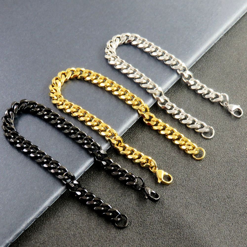 Stainless Cuban Chain Men's Gold Titanium Steel Polished Six-Sided Bracelet Jewelry 3/5/7/9mm_ipsvogv.com