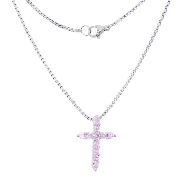 Men's Jewelry White Powder Cross Zircon Necklace Fashion Trend Couple Necklace_ipsvogv.com