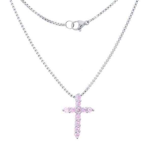 Men's Jewelry White Powder Cross Zircon Necklace Fashion Trend Couple Necklace_ipsvogv.com
