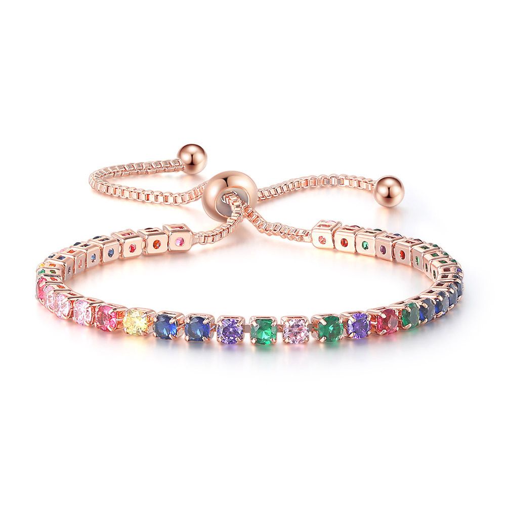 Unisex 3mm colorful round zircon single row full diamond adjustable crystal bracelet for women_ipsvogv.com