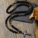 Hot Selling Natural Stone Black Gallstone Yellow Tiger Eye Iron Stone Cross Religious Men's Necklace Men's Hip Hop Necklace_ipsvogv.com