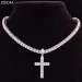 Pendant Necklaces Men Women Hip Hop Cross Necklace With 4mm Zircon Tennis Chain Iced Out Bling HipHop Jewelry Fashion_ipsvogv.com