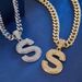 Alloy Rhinestone Personality Trendy Square 26 English Alphabet Pendant Hip Hop Necklace_ipsvogv.com