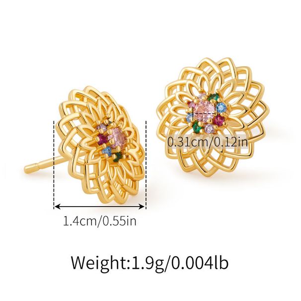 Personality hollow flower earrings inlaid with zircon fashionable light luxury high end earrings copper plated with K real gold_ipsvogv.com