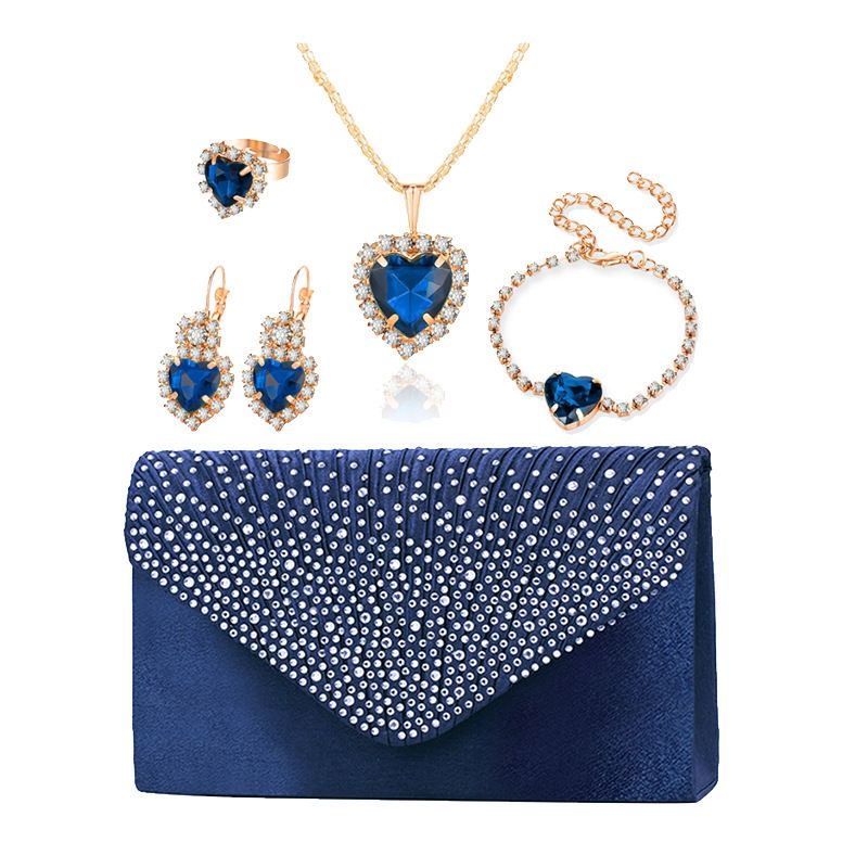 Love diamond necklace earrings ring bracelet four piece set high end bridal jewelry evening bag handbag female_ipsvogv.com