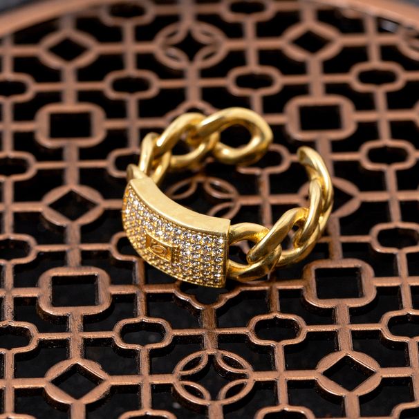 Fashionable Cuban Chain Open Couple Personalized Hip Hop Matte Cute Monaco Set Zircon Copper Ring_ipsvogv.com