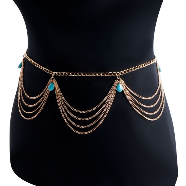 Women's Jewelry Bohemian Retro Turquoise Pendant Waist Chain Fashionable And Popular All Match Body Chain_ipsvogv.com