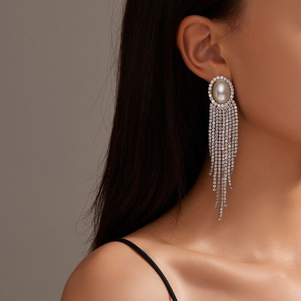 Fashionable and shiny rhinestone long tassel earrings for women High end luxury earrings_ipsvogv.com