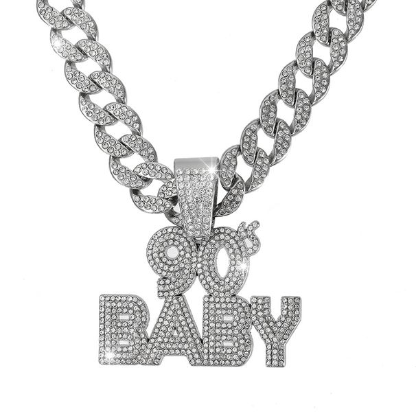 Unisex Hot Selling Hip Hop Letter Necklace Men's Retro Personality Alloy Full Diamond 90'S BABY Pendant_ipsvogv.com