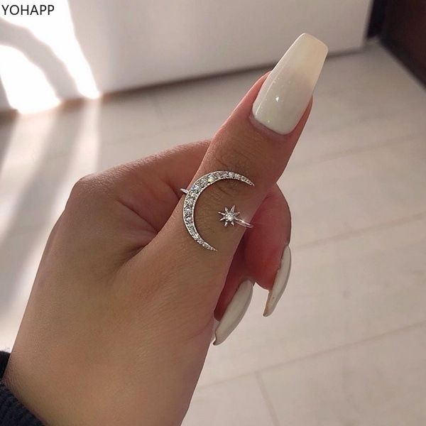 Crescent Fashion Ethnic Style Star Moon Index Finger Open Ring_ipsvogv.com
