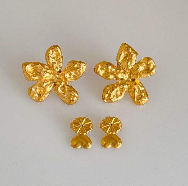 Fashionable Ins18k Gold Plated Titanium Steel Retro Lava Embossed Flower Earrings_ipsvogv.com