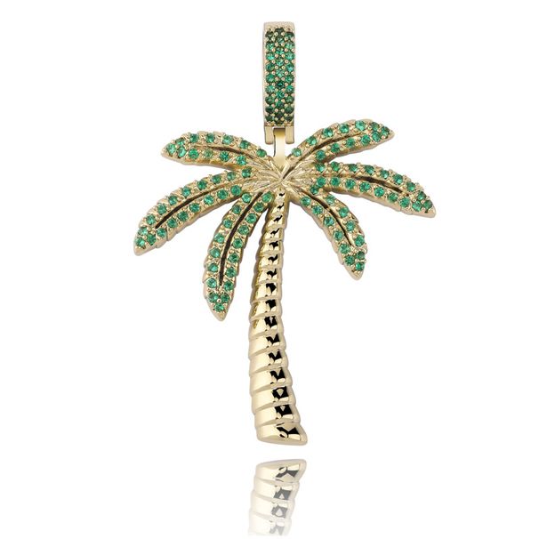 Men's Hip Hop Jewelry - Solid Coconut Tree Pendant With Micro-Inlaid Colored Zirconia, 24" Rope Chain Included (Gold/Silver) Hip Hop Jewelry_ipsvogv.com