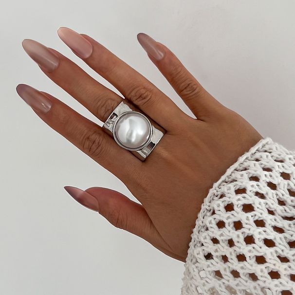 exaggerated pearl glossy niche geometric ring personality ins line wide joint ring jewelry_ipsvogv.com