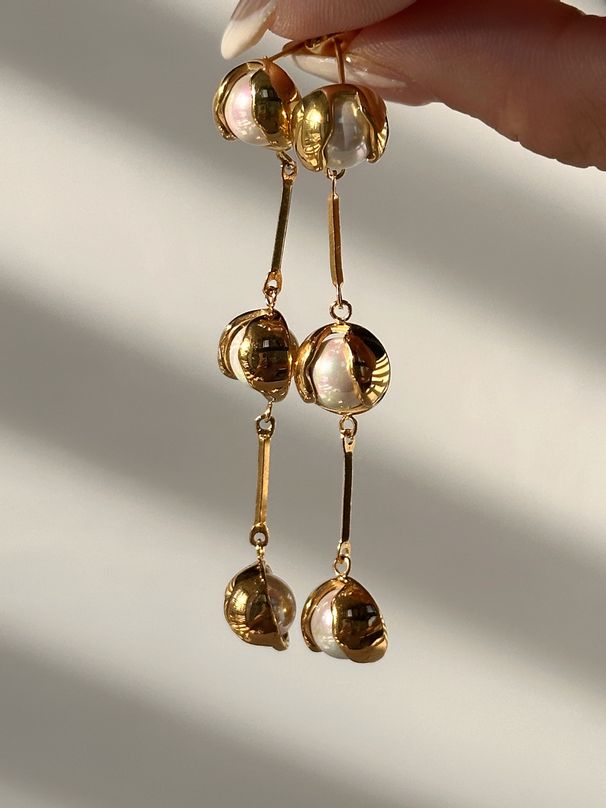 Women’s Jewelry Set Fashion Niche INS Titanium Steel VINTAGE Pearl Chalcedony Exquisite Earrings_ipsvogv.com