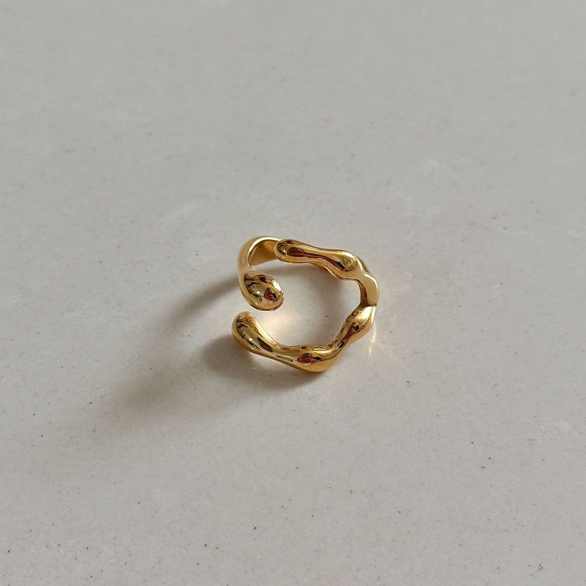 Unisex Real Gold Electroplated Titanium Steel Irregular Polished Open Branch Ring_ipsvogv.com