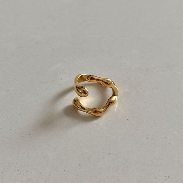 Unisex Real Gold Electroplated Titanium Steel Irregular Polished Open Branch Ring_ipsvogv.com