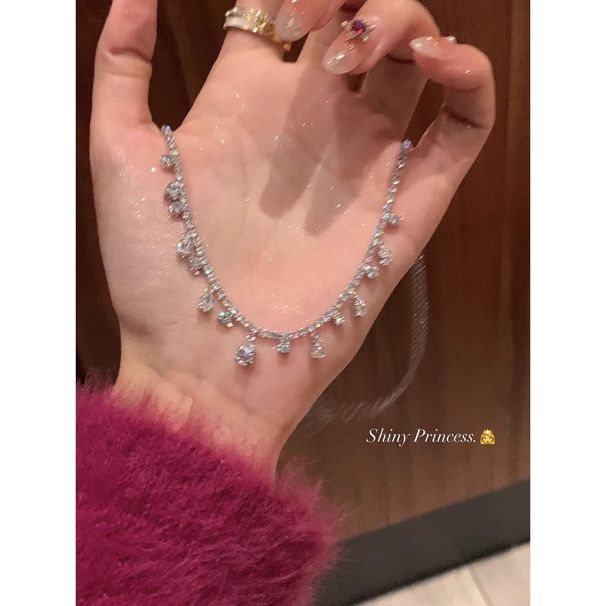 Girl Sparkling Spicy Zirconium ! Layered Necklace, Exquisite Versatile Tassel Neckchain Choker, Light Luxury, Small And Necklace, Choker, Luxury,_ipsvogv.com