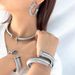 Wemen's Jewelry Titanium Steel Zircon Necklace Earrings Open Bracelet Collar Set_ipsvogv.com