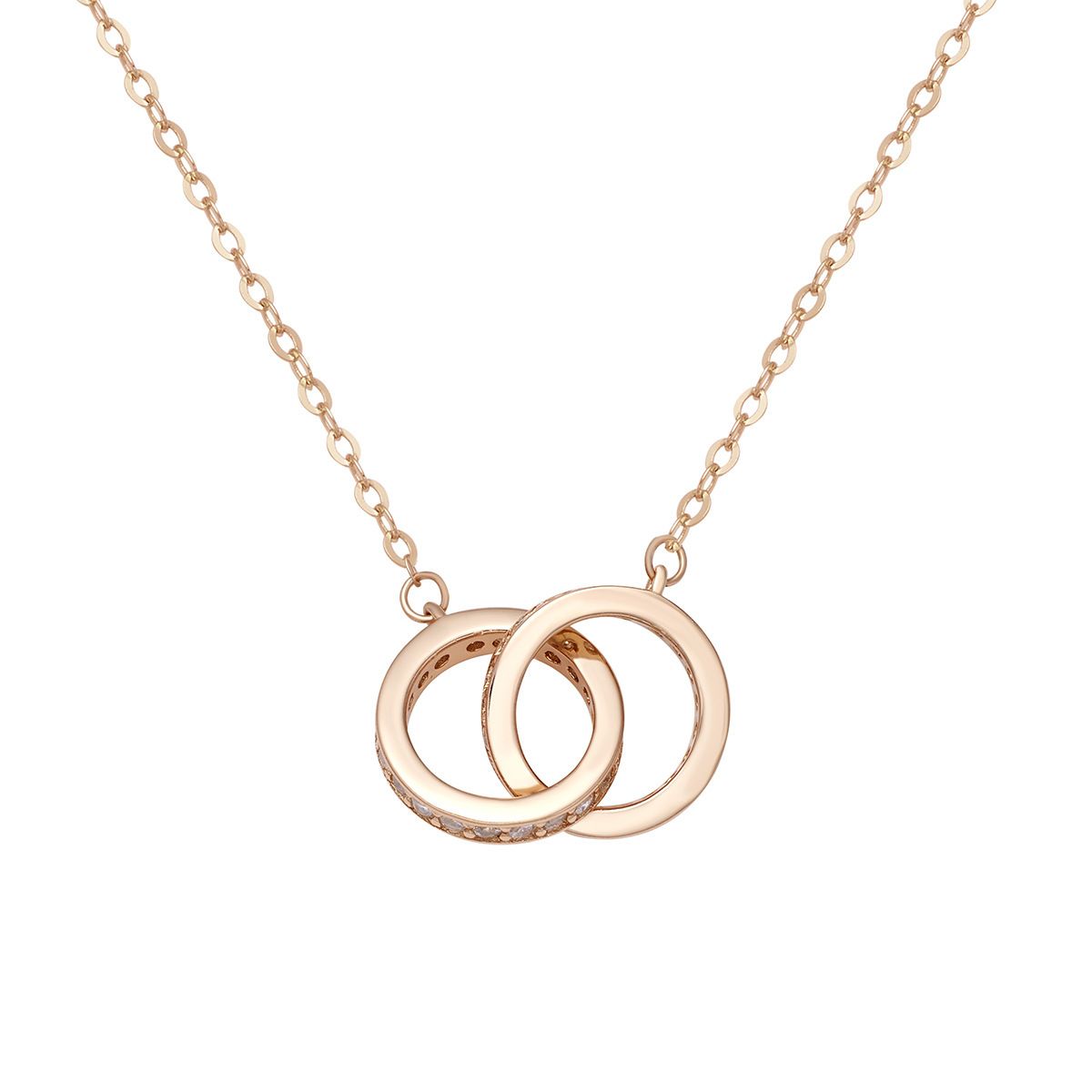 S925 sterling silver full zirconium double ring necklace female high end design Mobius ring clavicle chain light luxury simple_ipsvogv.com