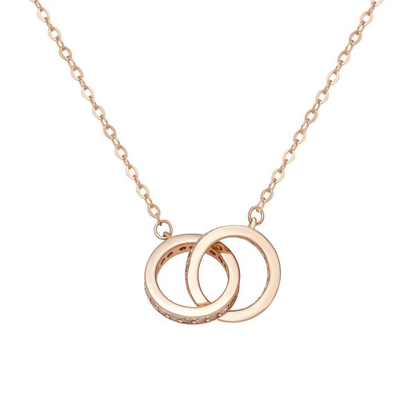 S925 sterling silver full zirconium double ring necklace female high end design Mobius ring clavicle chain light luxury simple_ipsvogv.com