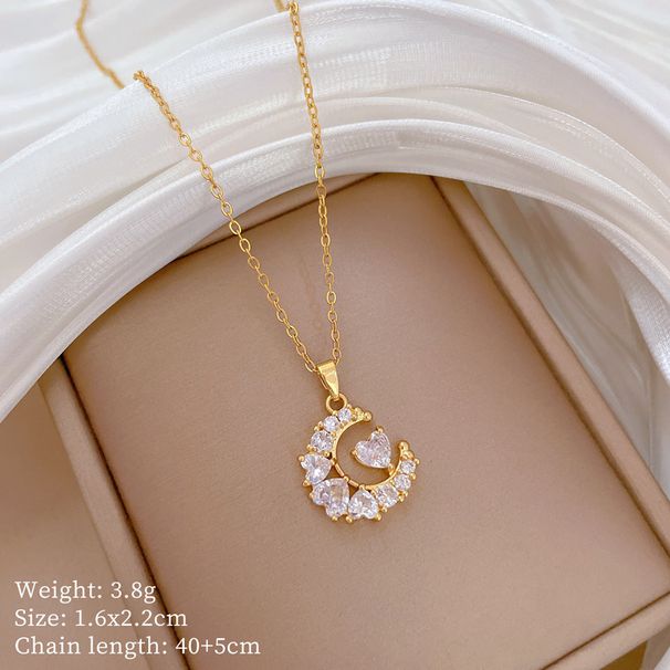 【 】 Moon Love Light Luxury Charm Gorgeous Full Diamond Necklace Women's Versatile Clavicle Titanium Steel Chain_ipsvogv.com