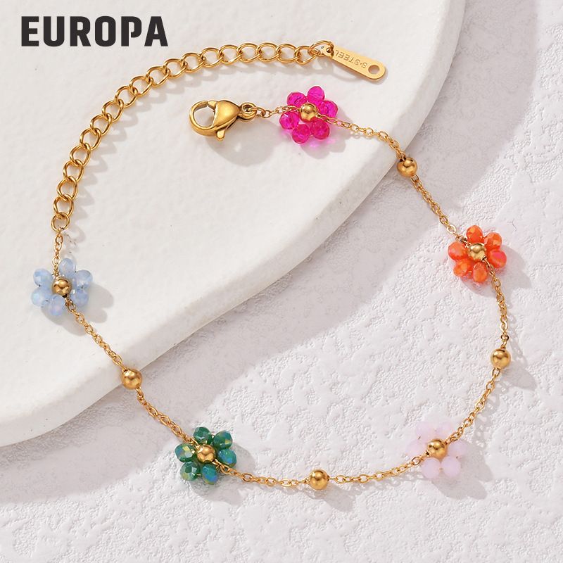 Women's Jewelry Set Fashion Colorful Flower Bracelet For Girls Niche High End Light Luxury Stainless Steel Girlfriend Versatile Hand Jewelry Necklace_ipsvogv.com