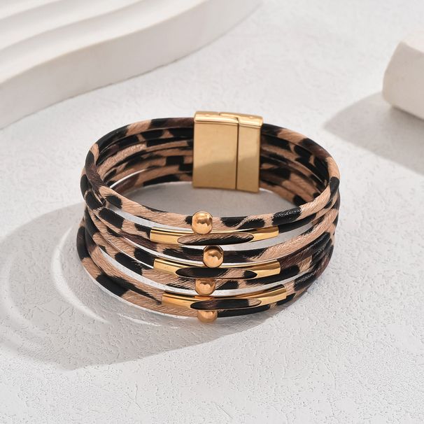 Ladies' Bracelet Versatile Multi Layer Leopard Print Design Leather Beaded Bracelet Versatile High End Bracelet_ipsvogv.com