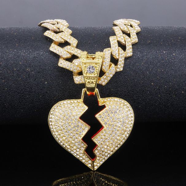 Women’s Jewelry Set Fashion Hip Hop Personality Broken Heart Full Diamond Pendant Necklace HIPHOP Street Dance Accessories Cuban Necklace_ipsvogv.com