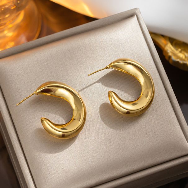 Gold plain ring C-shaped earrings, minimalist and elegant style earrings, 2023 new trendy high-quality jewelry_ipsvogv.com