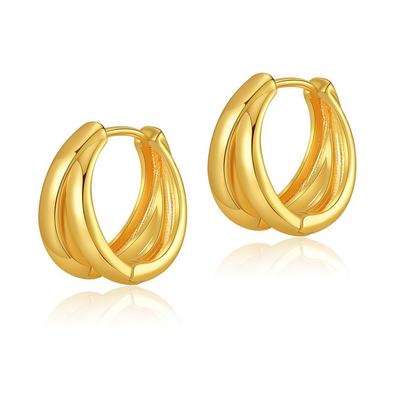 French High Grade Metal Style Retro Circle Plain Ring Copper Plated K Real Gold Business All Match Chic Earrings_ipsvogv.com