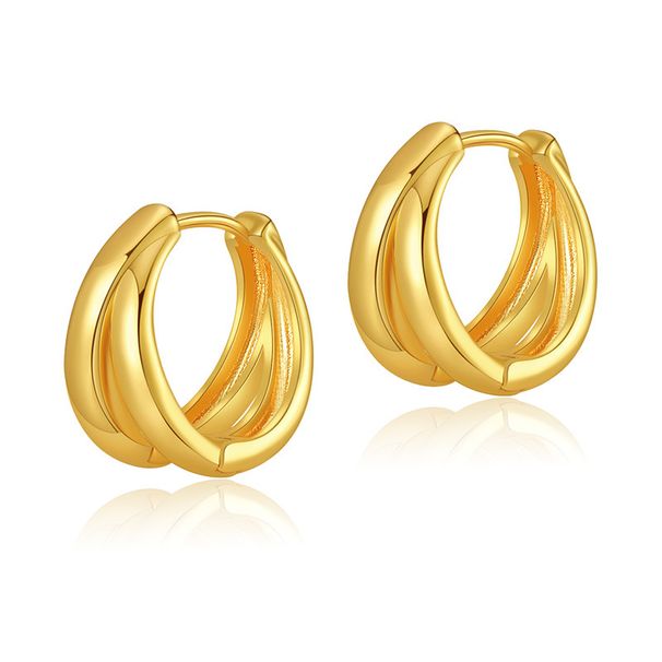 French high grade metal style retro earrings circle plain ring copper plated K real gold business all match chic earrings_ipsvogv.com