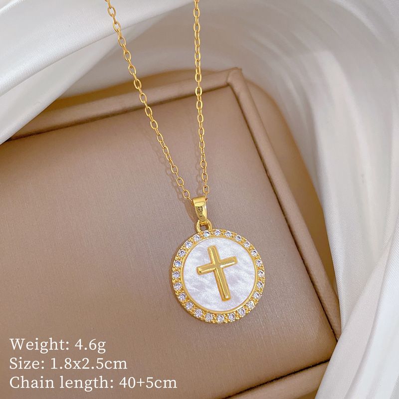 Round 【 】 Cross Luxury Charm Gorgeous Full Diamond Necklace Women's Versatile Clavicle Titanium Steel Chain 【 】_ipsvogv.com