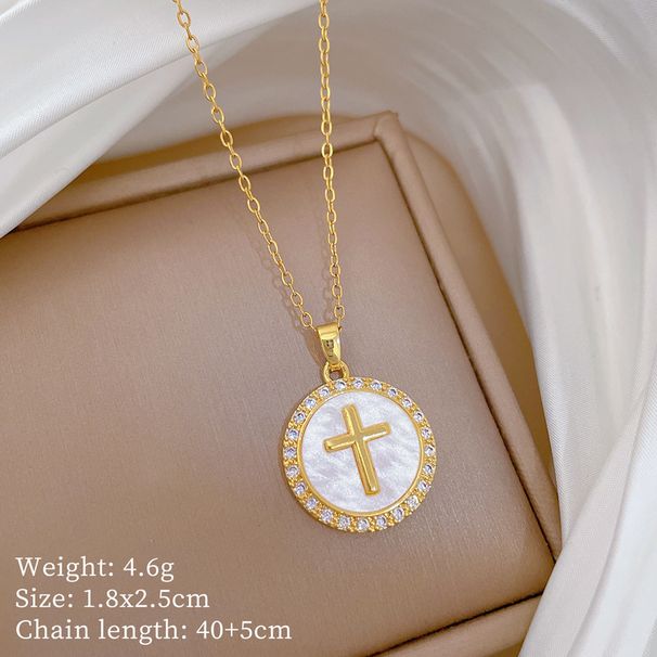 Round 【 】 Cross Luxury Charm Gorgeous Full Diamond Necklace Women's Versatile Clavicle Titanium Steel Chain 【 】_ipsvogv.com