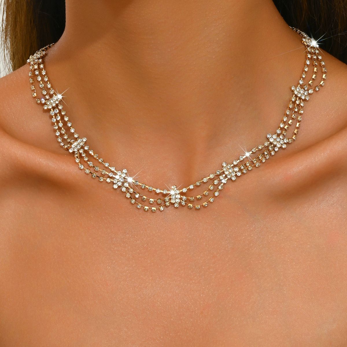 Vintage Rhinestone Hair Chain Necklace - Multi-Layer Wave Bridal Jewelry For Weddings_ipsvogv.com
