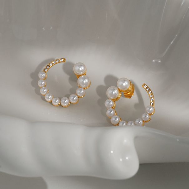 Retro Plated Titanium Steel Pearl Micro Inlaid Zircon Cute Earrings_ipsvogv.com