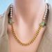 Elegant Pearl Collarbone Chain, Green Leaf Pattern, Diamond Inlaid Butterfly Jewelry, Thick Nec, Titanium Steel_ipsvogv.com
