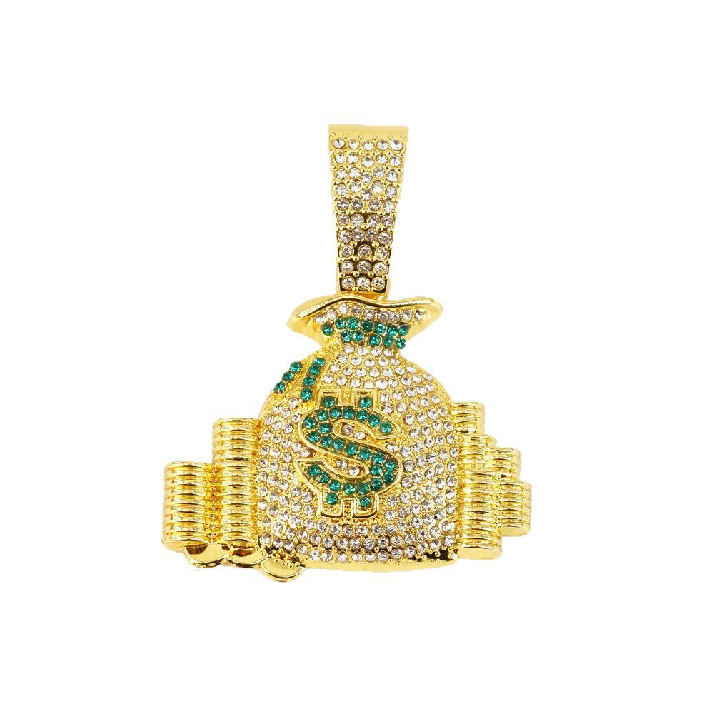 Diamond Inlaid Money Bag Pendant, New Alloy Necklace For Daily Casual Wear, Personalized Hip-hop Cuban Chain_ipsvogv.com