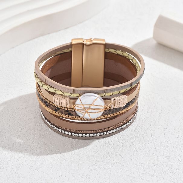 Ins Geometric Fashion Commuter American Style Women's Simple and niche Multi layer Design Mother of Pearl Bracelet_ipsvogv.com