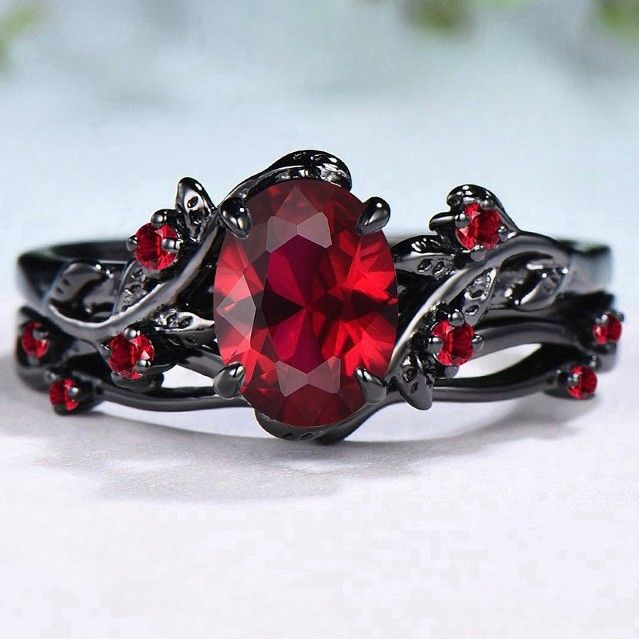 Three Heroes Red Spear Black Rose Branch Cross Pair Ring_ipsvogv.com