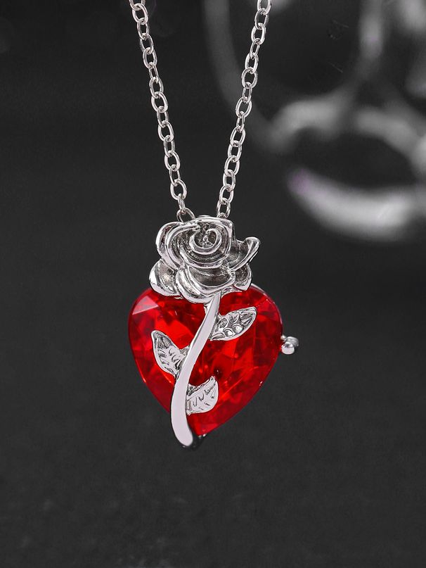 ins love rose necklace Gothic dark winding flower heart shaped clavicle chain Valentine's Day_ipsvogv.com